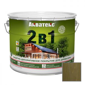 Защитно-декоративное покрытие Акватекс для древесины 2 в 1 еловая зелень 9 л